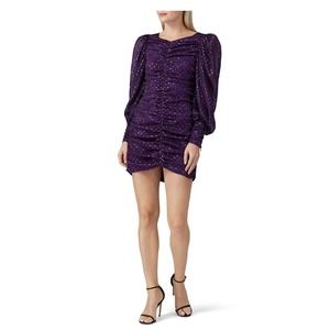 For Love & Lemons La Villette Mini Polka Dot Dress in Violet XL Puff Sleeve